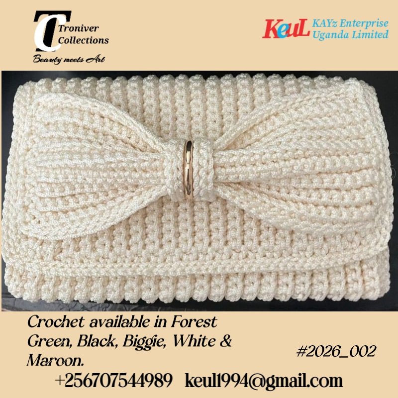 Cream Crochet Bow Clutch
