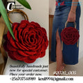 Red Rose Crochet Handbag (Gold Handles)