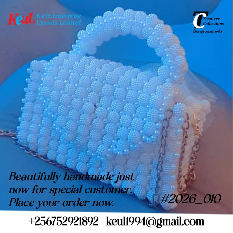 White Pearl Beaded Handbag (Round Handle)
