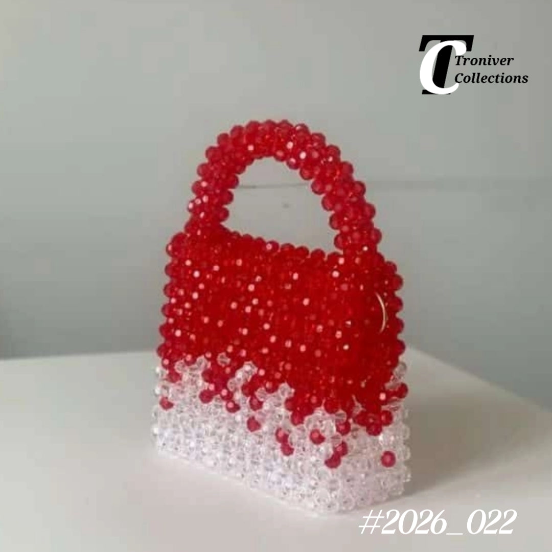 White–Red Gradient Beaded Handbag