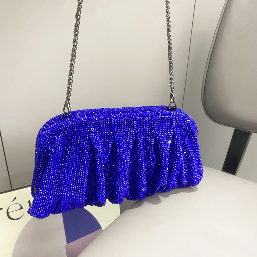 Elegant Shiny Rhinestone Evening Clutch Bags Women New Folds Crystal Clip Purses and Handbags Designer Wedding Party