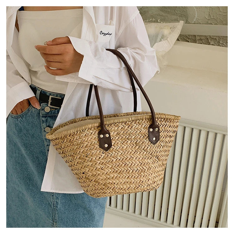 Handmade Women's Shoulder Bag Large Capacity Handbags Bohemian Summer Straw Beach Bag Female Shopper Basket Woven Tote Bags