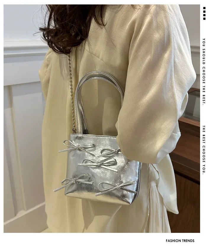 Bow Decoration Women's Simple Shoulder Bag Solid Colour Female Small Crossbody Bags Handle Clutch Ladies Tote Purse Handbags