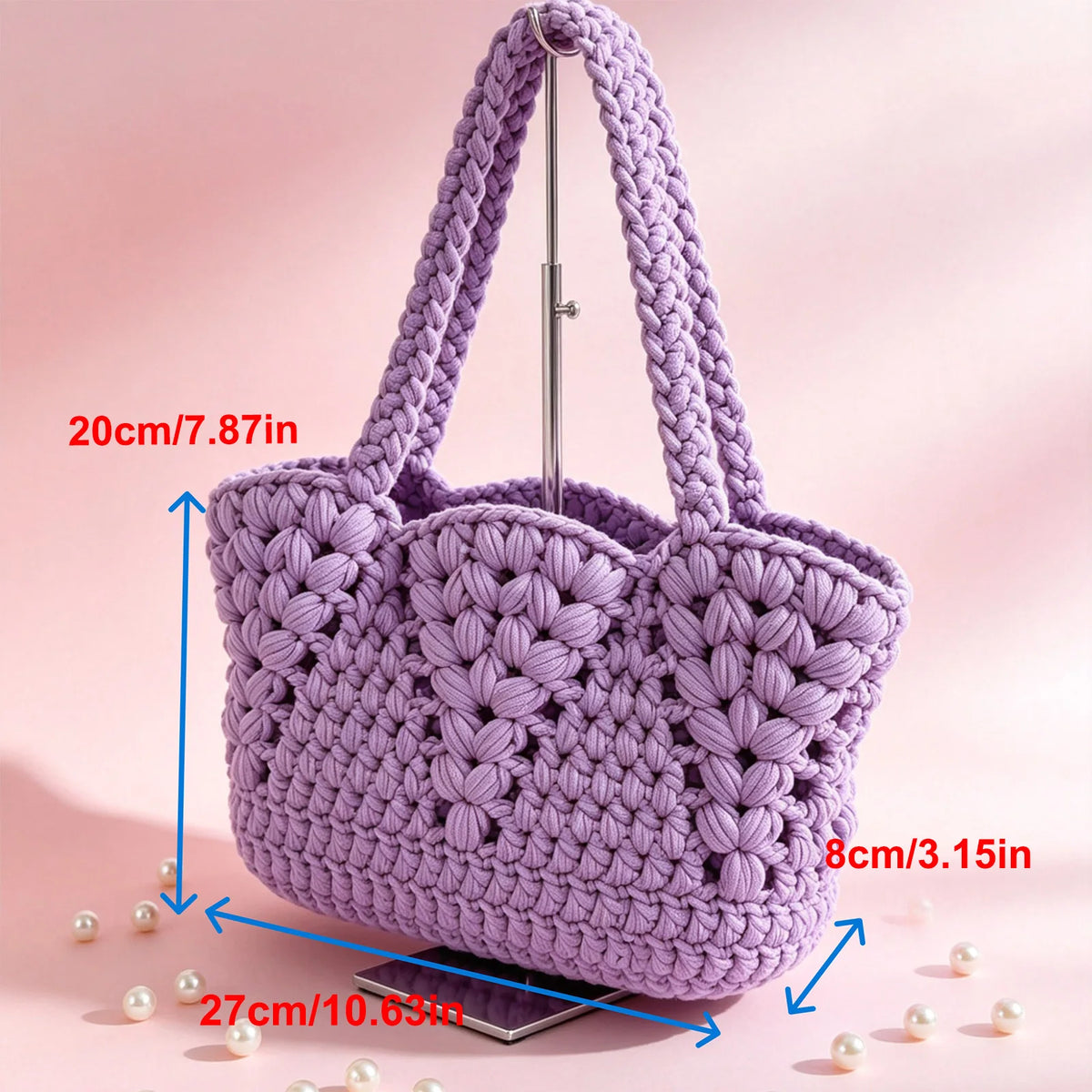 Women's Handbag, Purely Handmade Woven Bag, Niche High-End Handmade Crochet Wooden Handbag, Vintage Fan-Shaped Hollow Woven Underarm Bag, Holiday Style Large-Capacity Shoulder and Crossbody Bag, Gentle Forest-Style Design wit