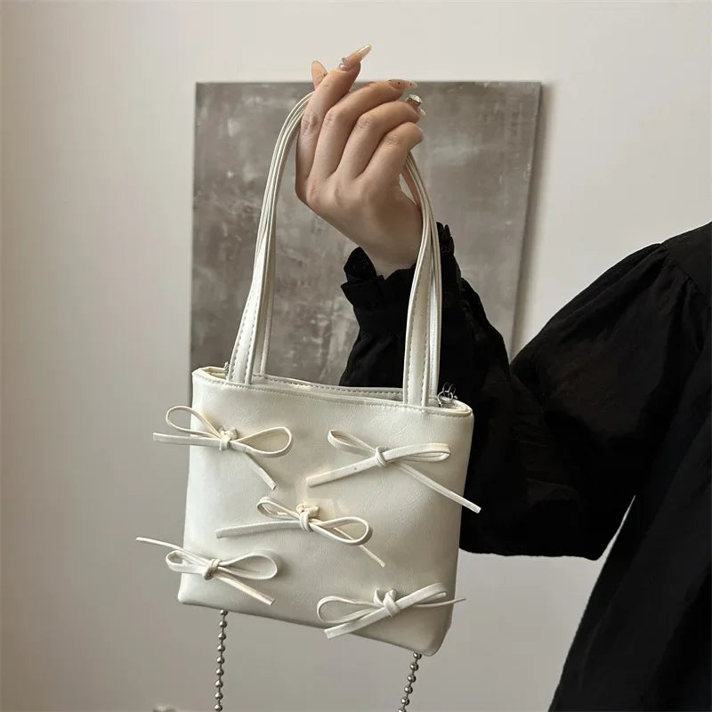 Bow Decoration Women's Simple Shoulder Bag Solid Colour Female Small Crossbody Bags Handle Clutch Ladies Tote Purse Handbags
