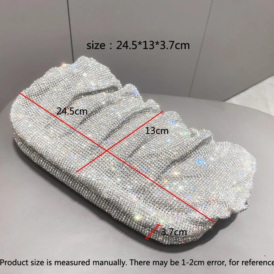 Elegant Shiny Rhinestone Evening Clutch Bags Women New Folds Crystal Clip Purses and Handbags Designer Wedding Party