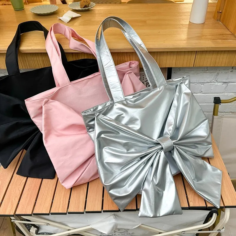 Large Capacity Handbag Casual Tote Big Bowknot Fashion Underarm Shoulder Bag Shopping Pack Korean Style Female Daily Use Bag