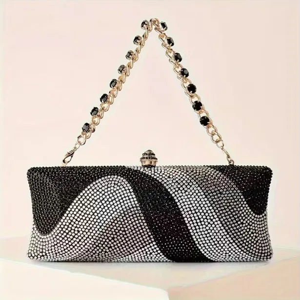 Stylish Women Rhinestone Clutch Cahin Strap Crossbody Bag Elegant Wedding Crystal Purse Evening Handbag for Cocktail Party