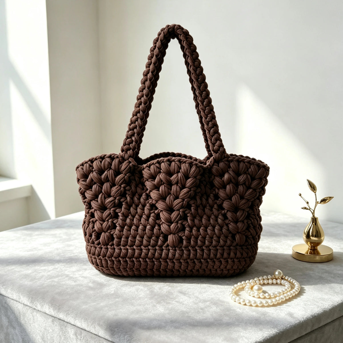 Women's Handbag, Purely Handmade Woven Bag, Niche High-End Handmade Crochet Wooden Handbag, Vintage Fan-Shaped Hollow Woven Underarm Bag, Holiday Style Large-Capacity Shoulder and Crossbody Bag, Gentle Forest-Style Design wit