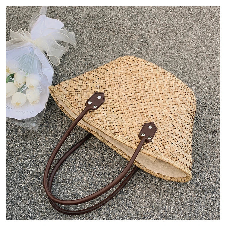 Handmade Women's Shoulder Bag Large Capacity Handbags Bohemian Summer Straw Beach Bag Female Shopper Basket Woven Tote Bags