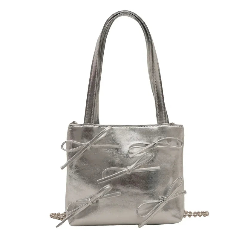 Bow Decoration Women's Simple Shoulder Bag Solid Colour Female Small Crossbody Bags Handle Clutch Ladies Tote Purse Handbags