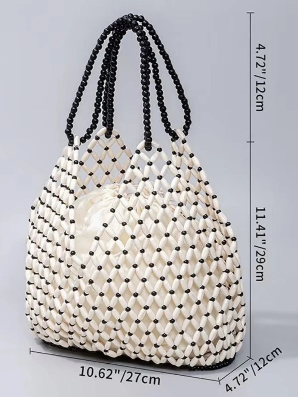 Handmade Woven Beaded Handbag For Women Exquisite Hollow-out Wooden Beaded Shoulder Bag Female Beach Bag