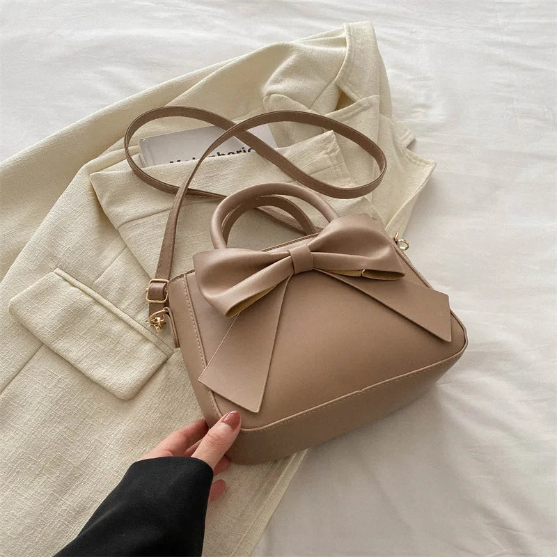 Elegant Black Bow Decorative Handbag Shoulder Crossbody Bag with Golden Hardware and Detachable Horizontal Strap, Stylish Daily