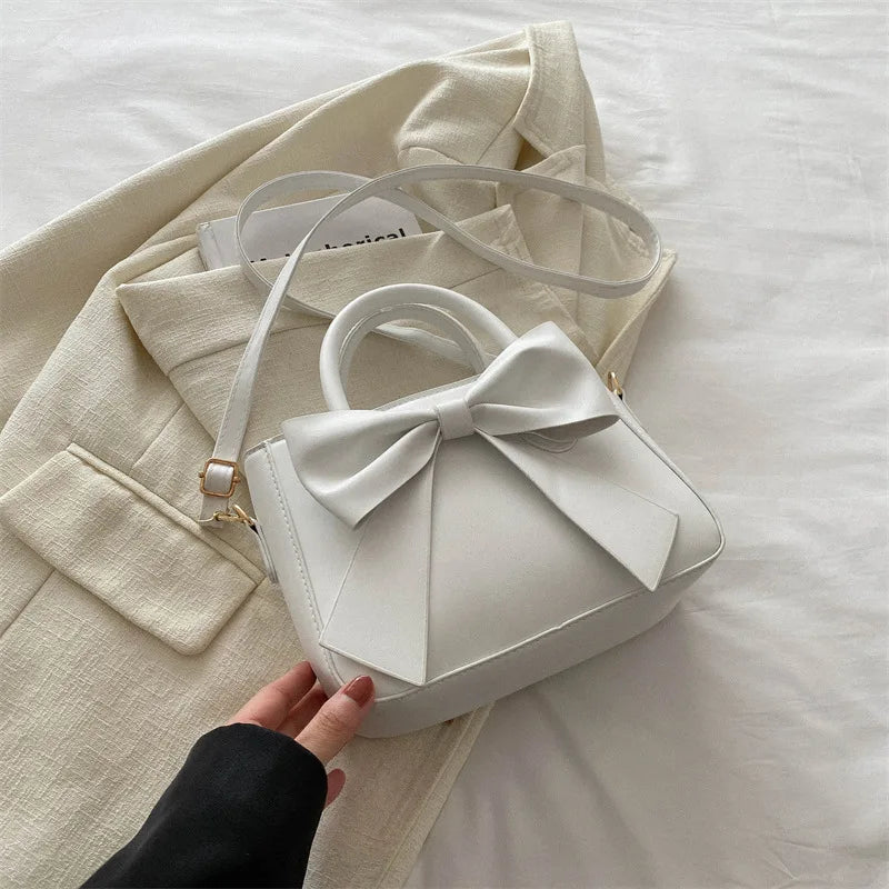 Elegant Black Bow Decorative Handbag Shoulder Crossbody Bag with Golden Hardware and Detachable Horizontal Strap, Stylish Daily