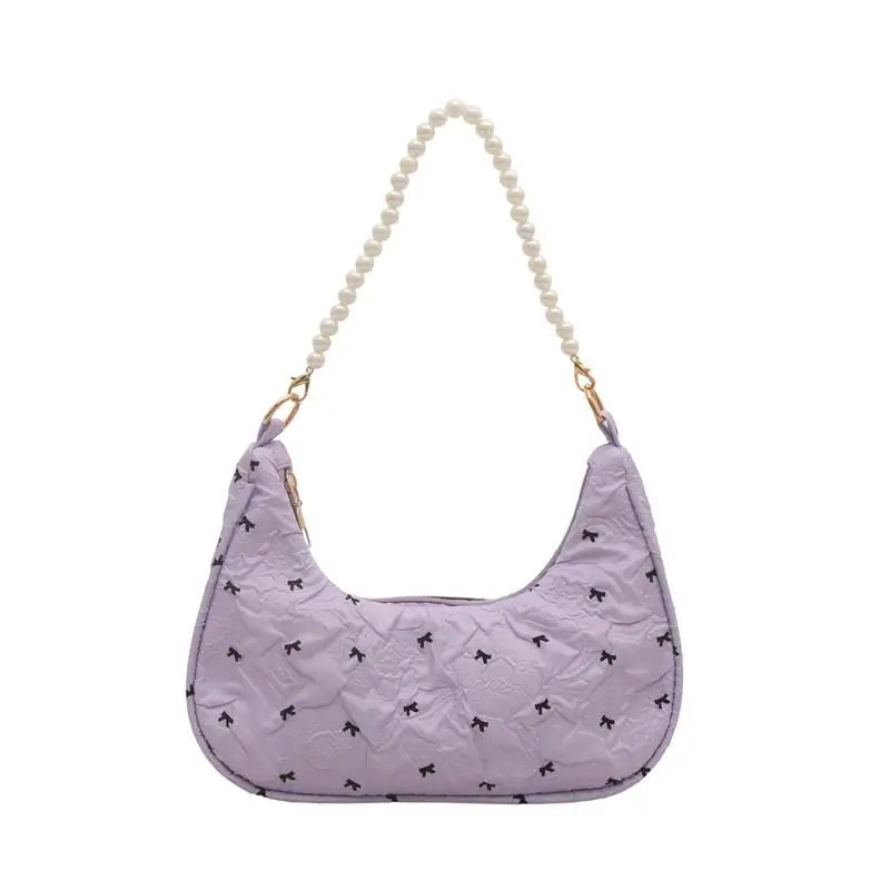 Unique Fashion Bow Handbag with Wrinkled Design Versatile Shoulder Underarm Purse for Women