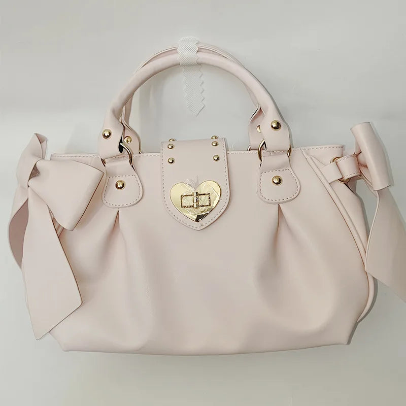 Sweet Bow Lolita Pink Hand Bag Purse Women Harajuku Love Heart Soft Crossbody Bag Lady Kawaii Large Capacity Shoulder Bag Female