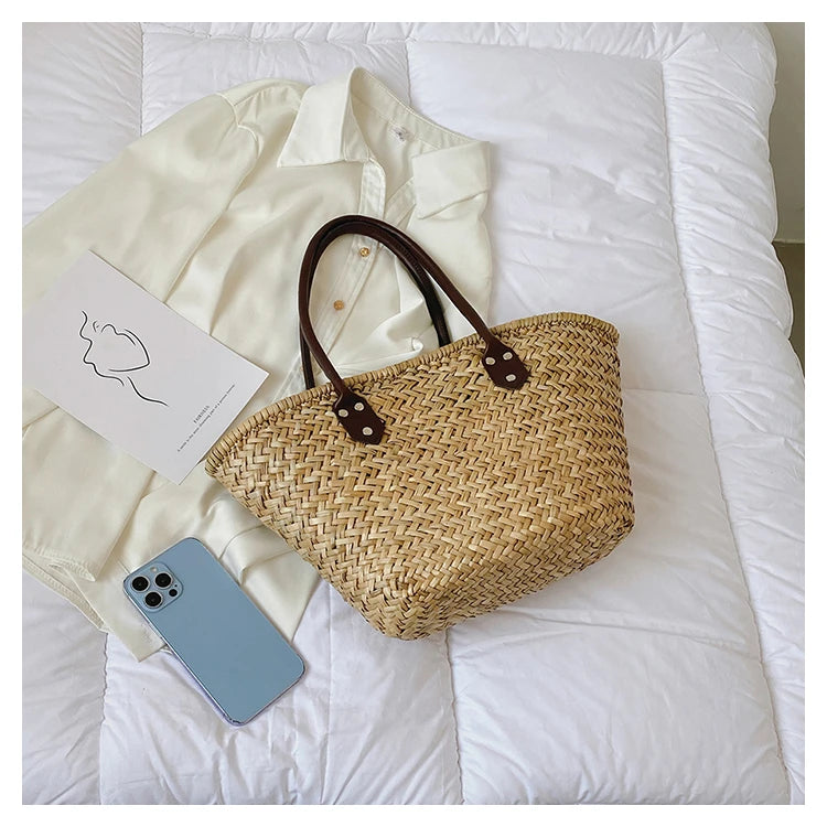 Handmade Women's Shoulder Bag Large Capacity Handbags Bohemian Summer Straw Beach Bag Female Shopper Basket Woven Tote Bags