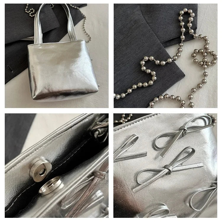 Bow Decoration Women's Simple Shoulder Bag Solid Colour Female Small Crossbody Bags Handle Clutch Ladies Tote Purse Handbags