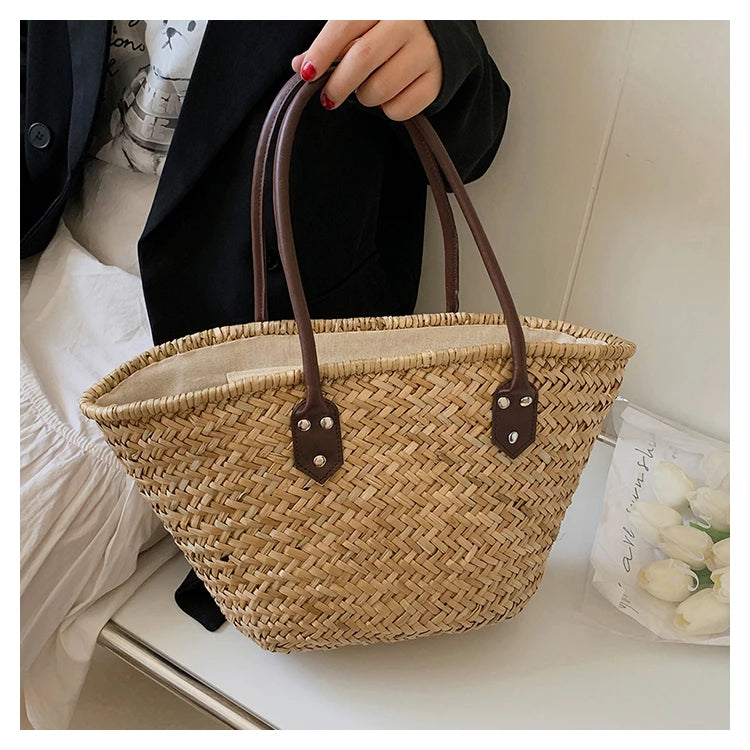 Handmade Women's Shoulder Bag Large Capacity Handbags Bohemian Summer Straw Beach Bag Female Shopper Basket Woven Tote Bags