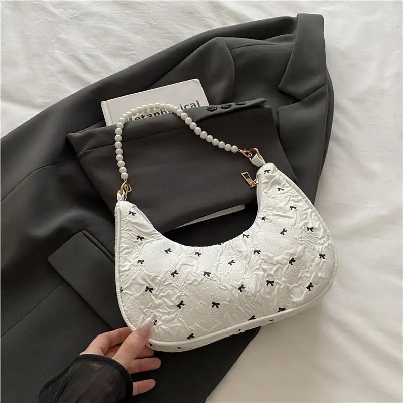 Unique Fashion Bow Handbag with Wrinkled Design Versatile Shoulder Underarm Purse for Women