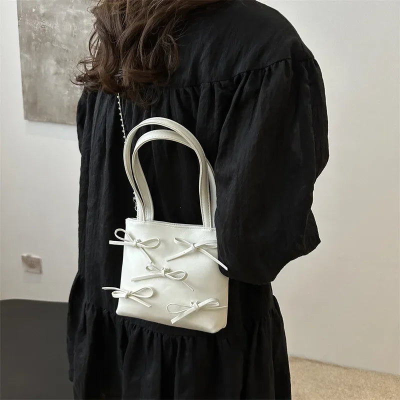 Bow Decoration Women's Simple Shoulder Bag Solid Colour Female Small Crossbody Bags Handle Clutch Ladies Tote Purse Handbags
