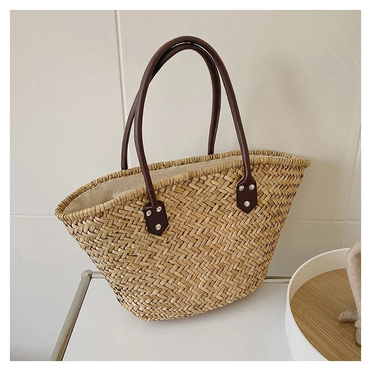 Handmade Women's Shoulder Bag Large Capacity Handbags Bohemian Summer Straw Beach Bag Female Shopper Basket Woven Tote Bags
