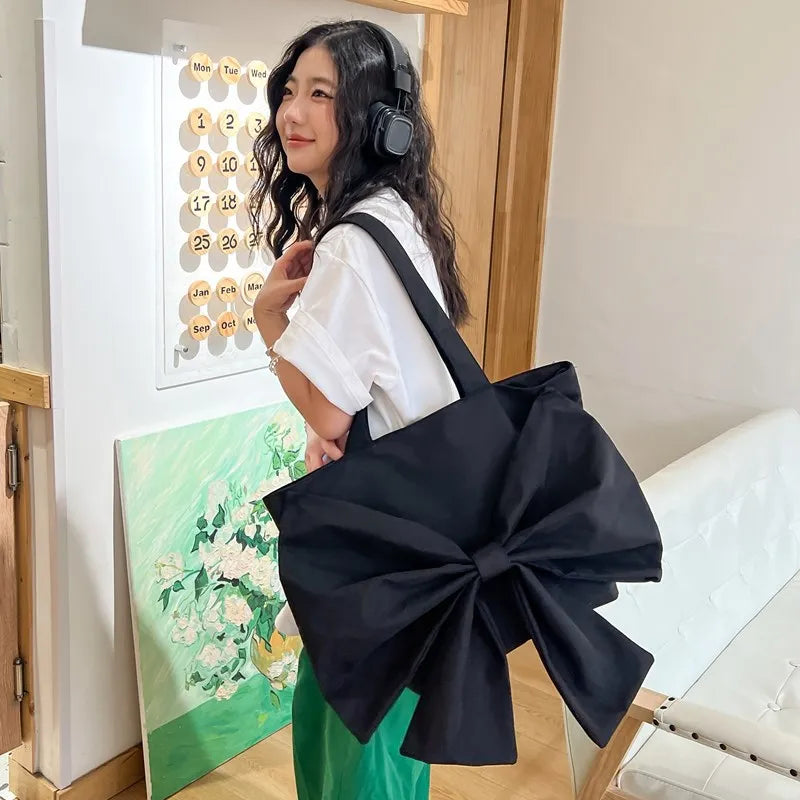 Large Capacity Handbag Casual Tote Big Bowknot Fashion Underarm Shoulder Bag Shopping Pack Korean Style Female Daily Use Bag