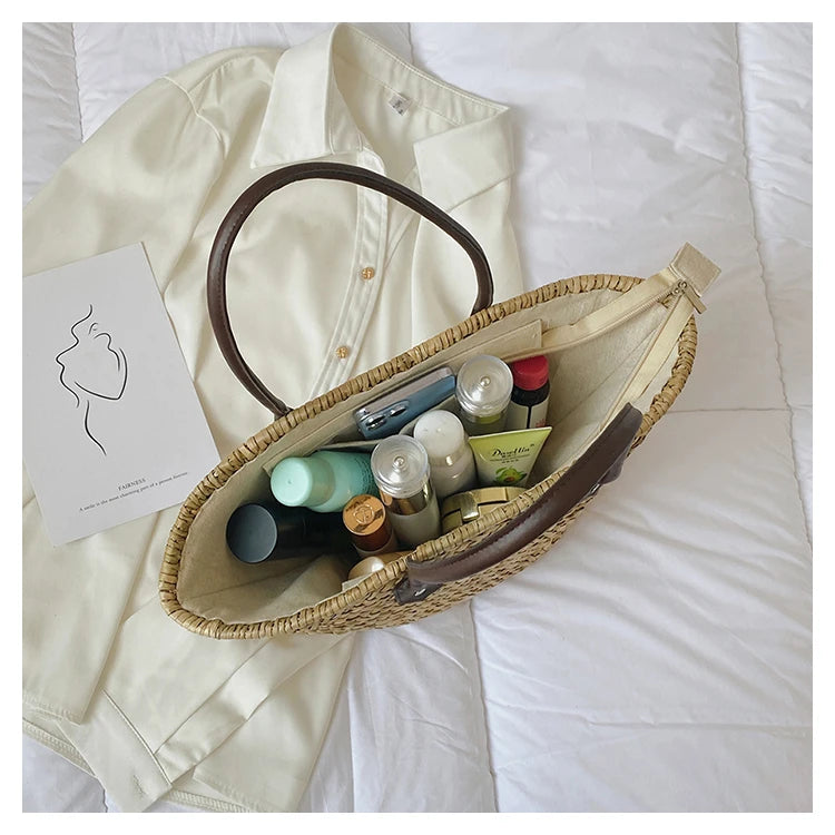 Handmade Women's Shoulder Bag Large Capacity Handbags Bohemian Summer Straw Beach Bag Female Shopper Basket Woven Tote Bags