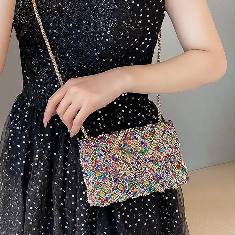 Rhinestone Evening Clutch Bag 2025 Diamond Women Banquet Party Wedding Fashion Messenger Purse Chain Small Shoulder Bag