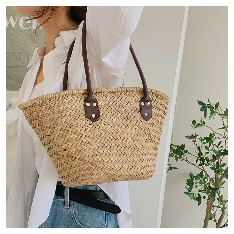 Handmade Women's Shoulder Bag Large Capacity Handbags Bohemian Summer Straw Beach Bag Female Shopper Basket Woven Tote Bags