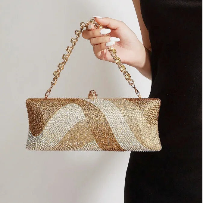 Stylish Women Rhinestone Clutch Cahin Strap Crossbody Bag Elegant Wedding Crystal Purse Evening Handbag for Cocktail Party
