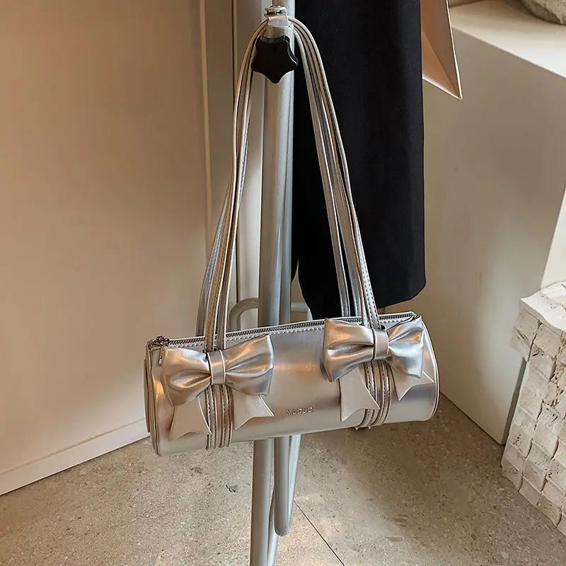 Niche Bow Bag Women's New Shoulder Underarm Bag Versatile Crossbody Portable Cylinder Exquisite Personality High Value Gorgeous