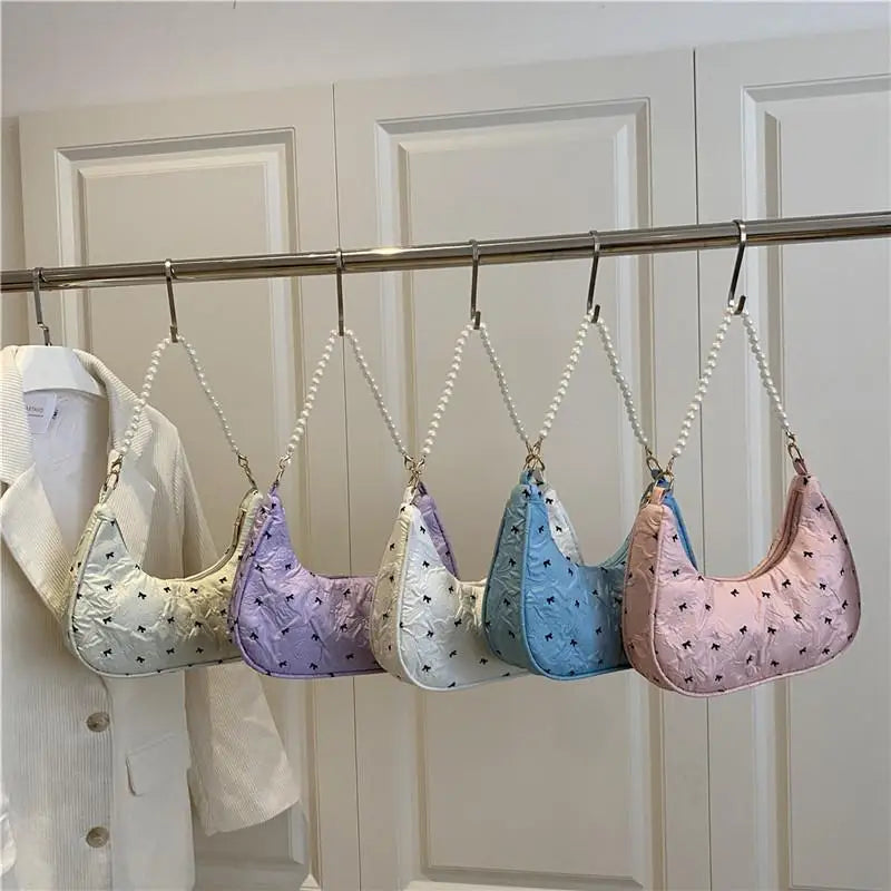 Unique Fashion Bow Handbag with Wrinkled Design Versatile Shoulder Underarm Purse for Women