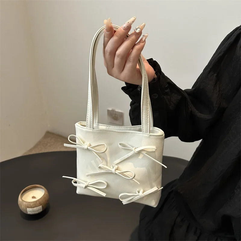 Bow Decoration Women's Simple Shoulder Bag Solid Colour Female Small Crossbody Bags Handle Clutch Ladies Tote Purse Handbags