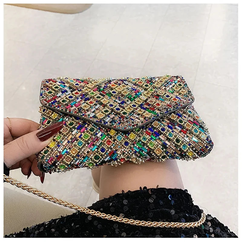 Rhinestone Evening Clutch Bag 2025 Diamond Women Banquet Party Wedding Fashion Messenger Purse Chain Small Shoulder Bag