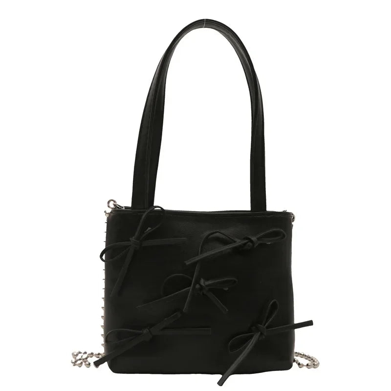 Bow Decoration Women's Simple Shoulder Bag Solid Colour Female Small Crossbody Bags Handle Clutch Ladies Tote Purse Handbags