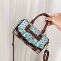 Korean Bow Polka Dot Bag Fashion Bowler Bag Color-blocked Lace Y2k Style Handbag Retro Sweet Plaid Crossbody Zipper Shoulder Bag