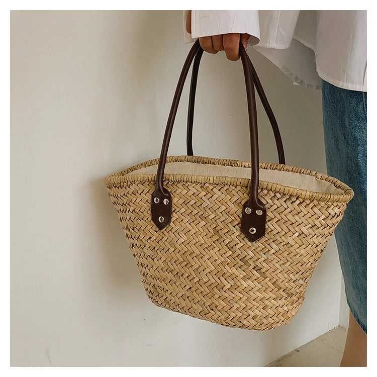 Handmade Women's Shoulder Bag Large Capacity Handbags Bohemian Summer Straw Beach Bag Female Shopper Basket Woven Tote Bags
