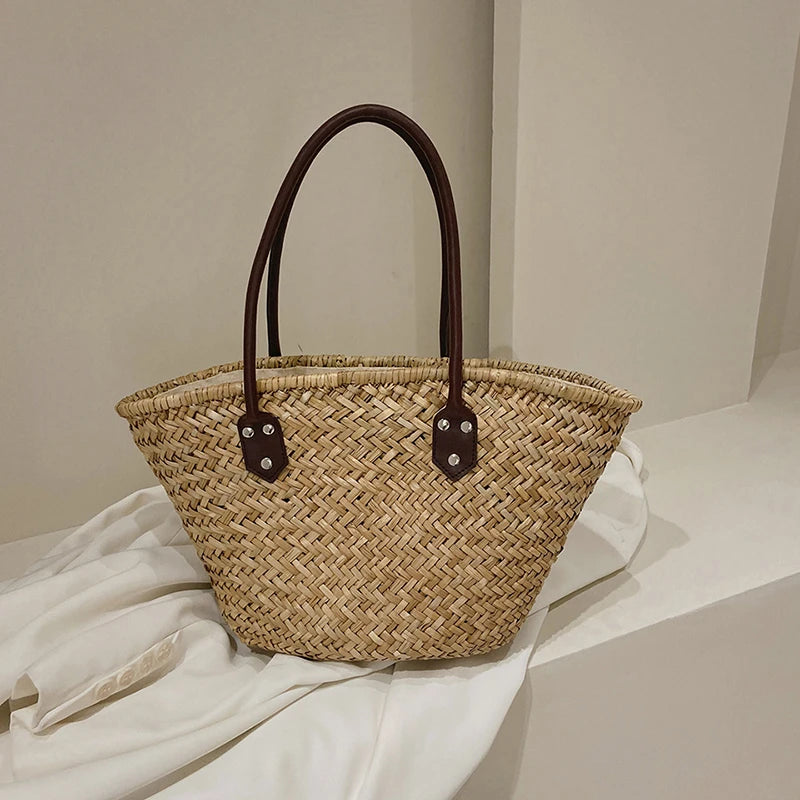 Handmade Women's Shoulder Bag Large Capacity Handbags Bohemian Summer Straw Beach Bag Female Shopper Basket Woven Tote Bags