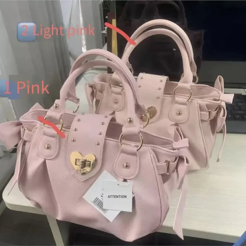 Sweet Bow Lolita Pink Hand Bag Purse Women Harajuku Love Heart Soft Crossbody Bag Lady Kawaii Large Capacity Shoulder Bag Female