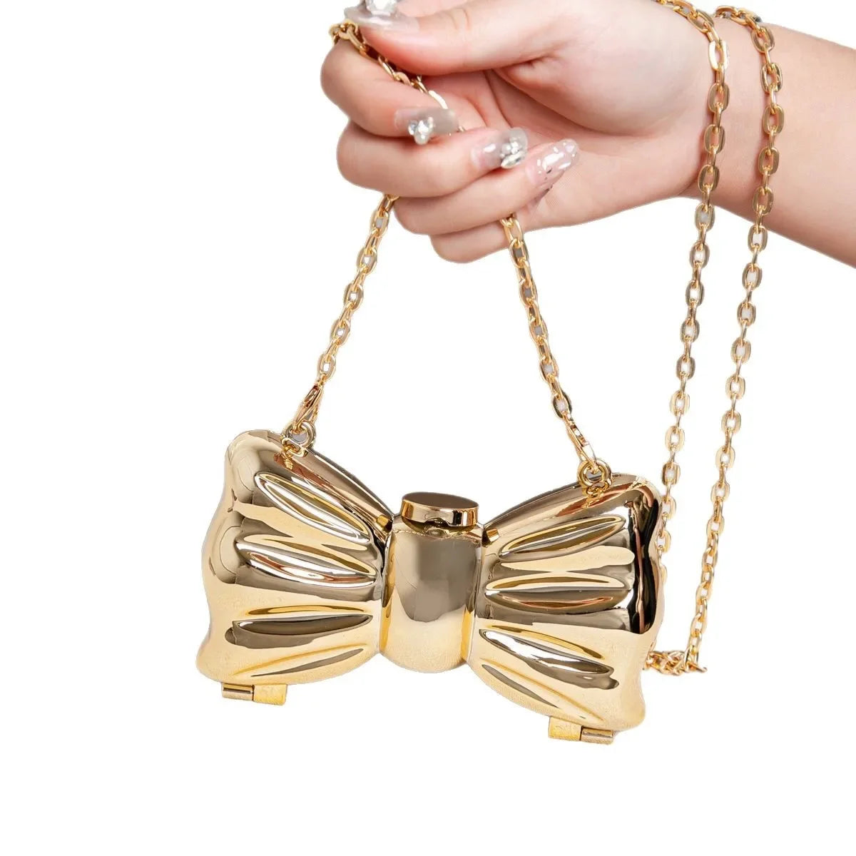 Women's Luxury Designer Bow Acrylic Clutch Bag  with Chain Mini Crossbody Handbag for Party Evening Gold Silver Bags for woman