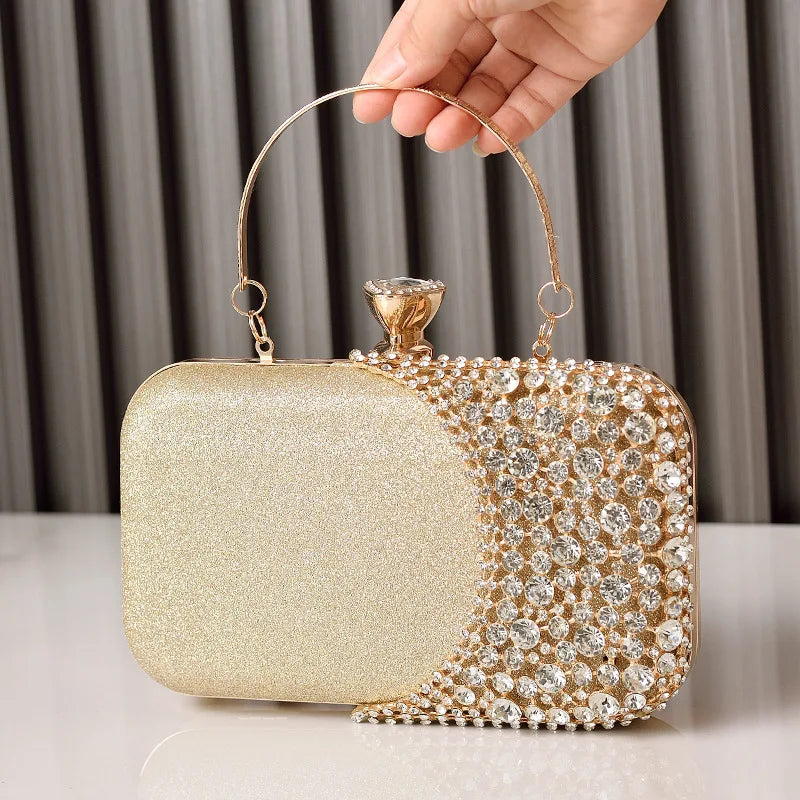 Handle Rhinestone Women Bags Hollow Out Style Crystal Evening Bag Chain Shoulder Handbags Luxury Party Wedding Day Clutch Purse
