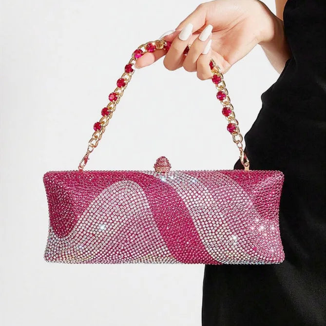Stylish Women Rhinestone Clutch Cahin Strap Crossbody Bag Elegant Wedding Crystal Purse Evening Handbag for Cocktail Party