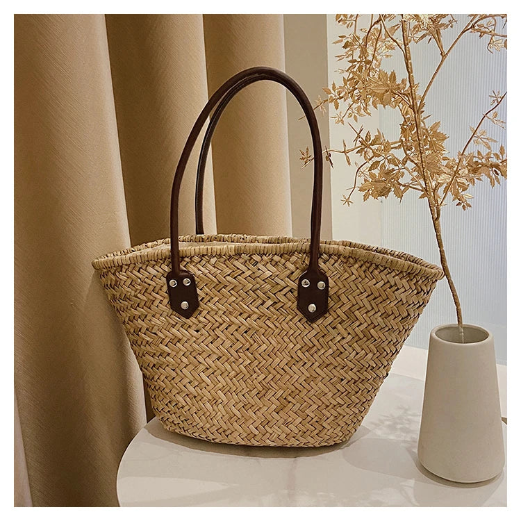 Handmade Women's Shoulder Bag Large Capacity Handbags Bohemian Summer Straw Beach Bag Female Shopper Basket Woven Tote Bags
