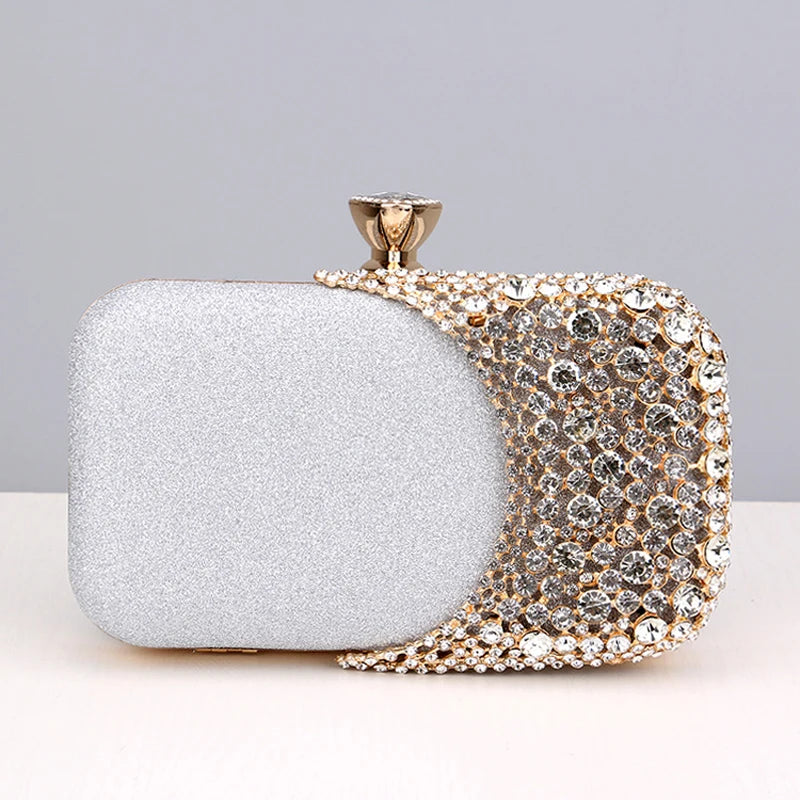 Handle Rhinestone Women Bags Hollow Out Style Crystal Evening Bag Chain Shoulder Handbags Luxury Party Wedding Day Clutch Purse
