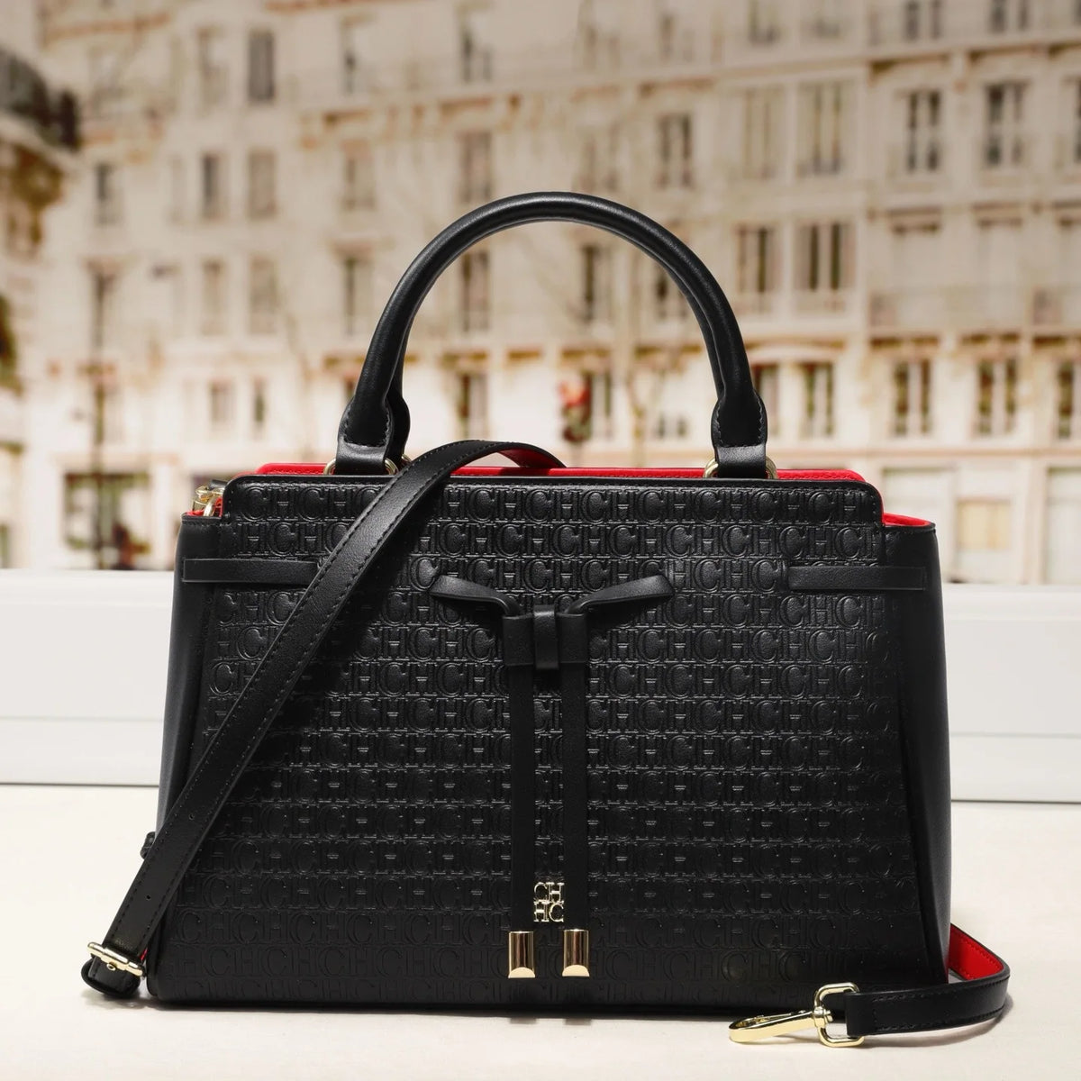 CH Embossed Pattern Tote Bag Bow Accent Versatile Handheld Crossbody Design Daily Commute 2026 New Bag