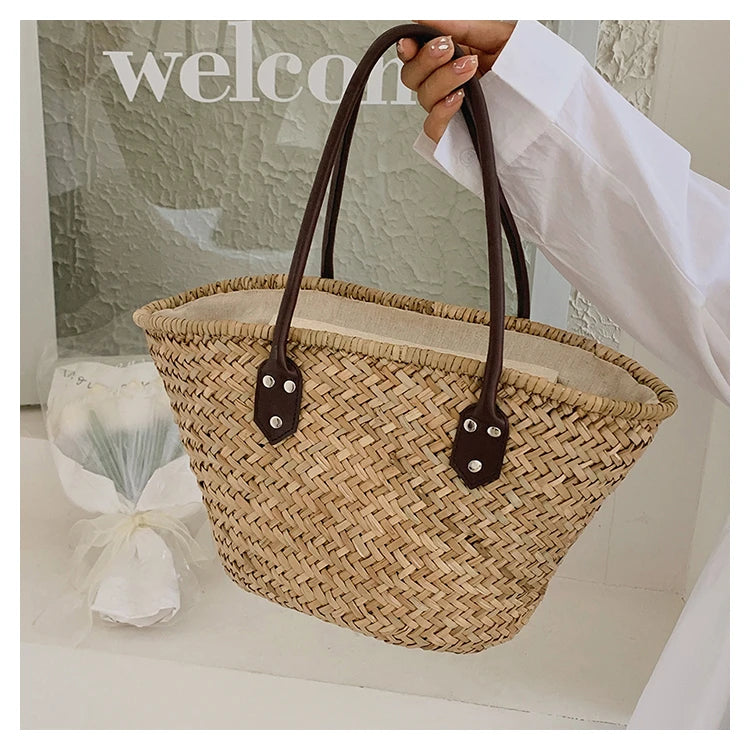 Handmade Women's Shoulder Bag Large Capacity Handbags Bohemian Summer Straw Beach Bag Female Shopper Basket Woven Tote Bags