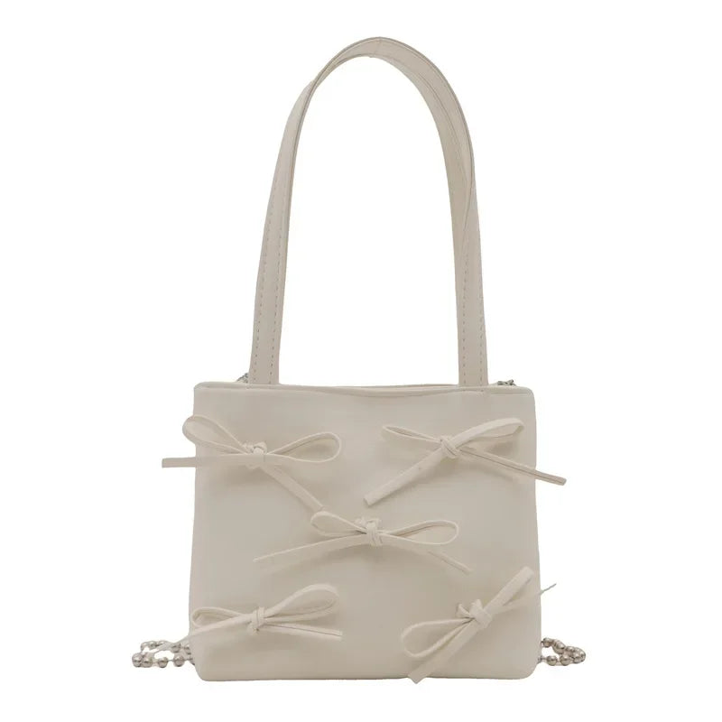 Bow Decoration Women's Simple Shoulder Bag Solid Colour Female Small Crossbody Bags Handle Clutch Ladies Tote Purse Handbags
