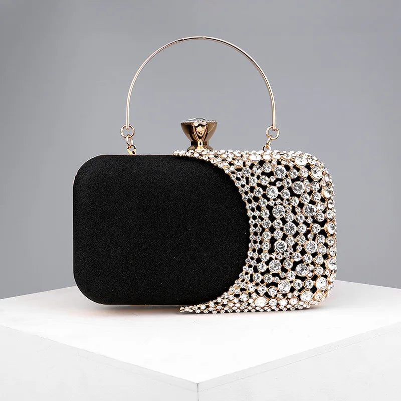 Handle Rhinestone Women Bags Hollow Out Style Crystal Evening Bag Chain Shoulder Handbags Luxury Party Wedding Day Clutch Purse