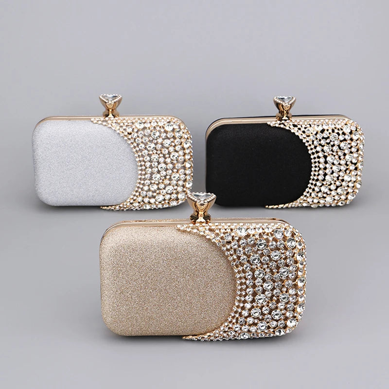 Handle Rhinestone Women Bags Hollow Out Style Crystal Evening Bag Chain Shoulder Handbags Luxury Party Wedding Day Clutch Purse